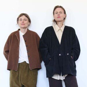 Black Crane Wide Wale Corduroy Oversized Jacket  Dark Gray Sz XS